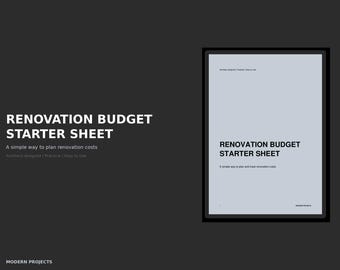 Renovation Budget Starter Sheet | Cost Tracker | Digital PDF + Excel | Architect-Designed | Home Renovation Planner