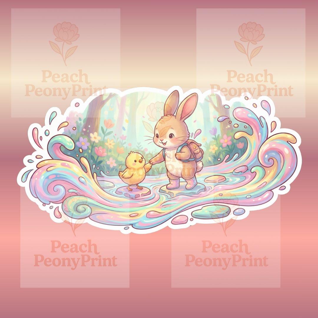 Cute Easter Bunny & Chick Clipart PNG Bundle | Kawaii Storybook Spring ...