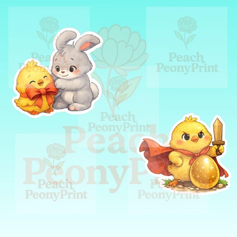 Cute Easter Bunny Chick Clipart Bundle Kawaii Spring Animal Stickers ...