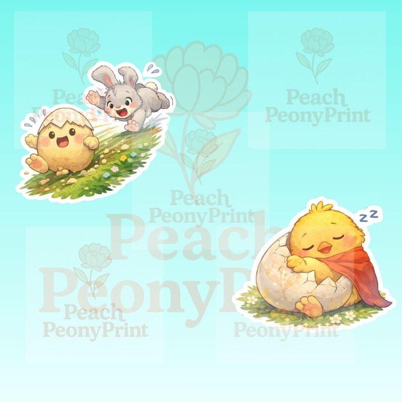 Cute Easter Bunny Chick Clipart Bundle Kawaii Spring Animal Stickers ...