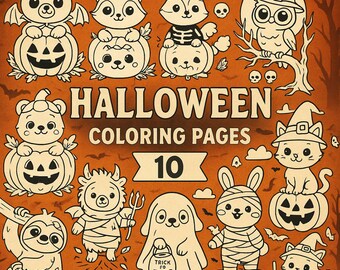 Halloween Coloring Book | 10 Printable Kids Activity Pages (Digital Download)