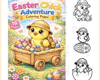 19 Easter Chick Adventures Kid Coloring Pages, Digital Download