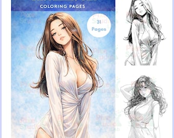 31 The Anime Girl Adult Coloring Pages I JPEG, PDF CMYK Letter & A4