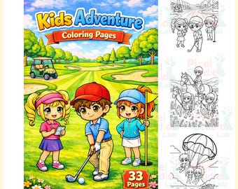 33 Kids Adventures Coloring Page, Digital Download