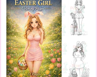 22 Easter Girl Adult Coloring Pages, Digital Download