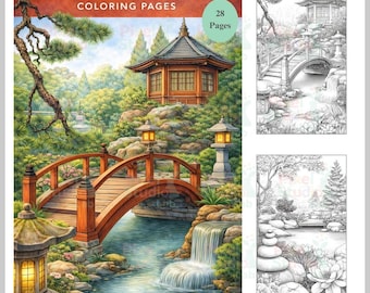 28 Japanese Garden Coloring Pages I JPEG, PDF CYMK Letter & A4