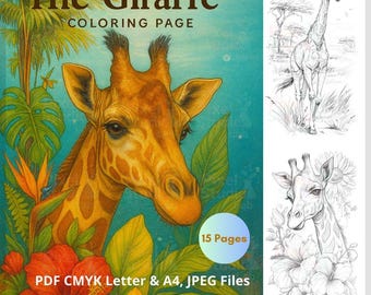 15 The Giraffe Coloring Pages JPEG, PDF CMYK, Personal and Commercial uses