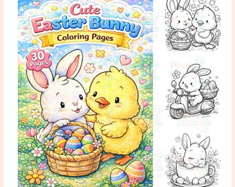 30 Easter Bunny Coloring Pages for Kids (Digital Download)