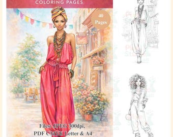 40 Modern Festival Queens Adult Coloring Page I JPEG, PDF CMYK