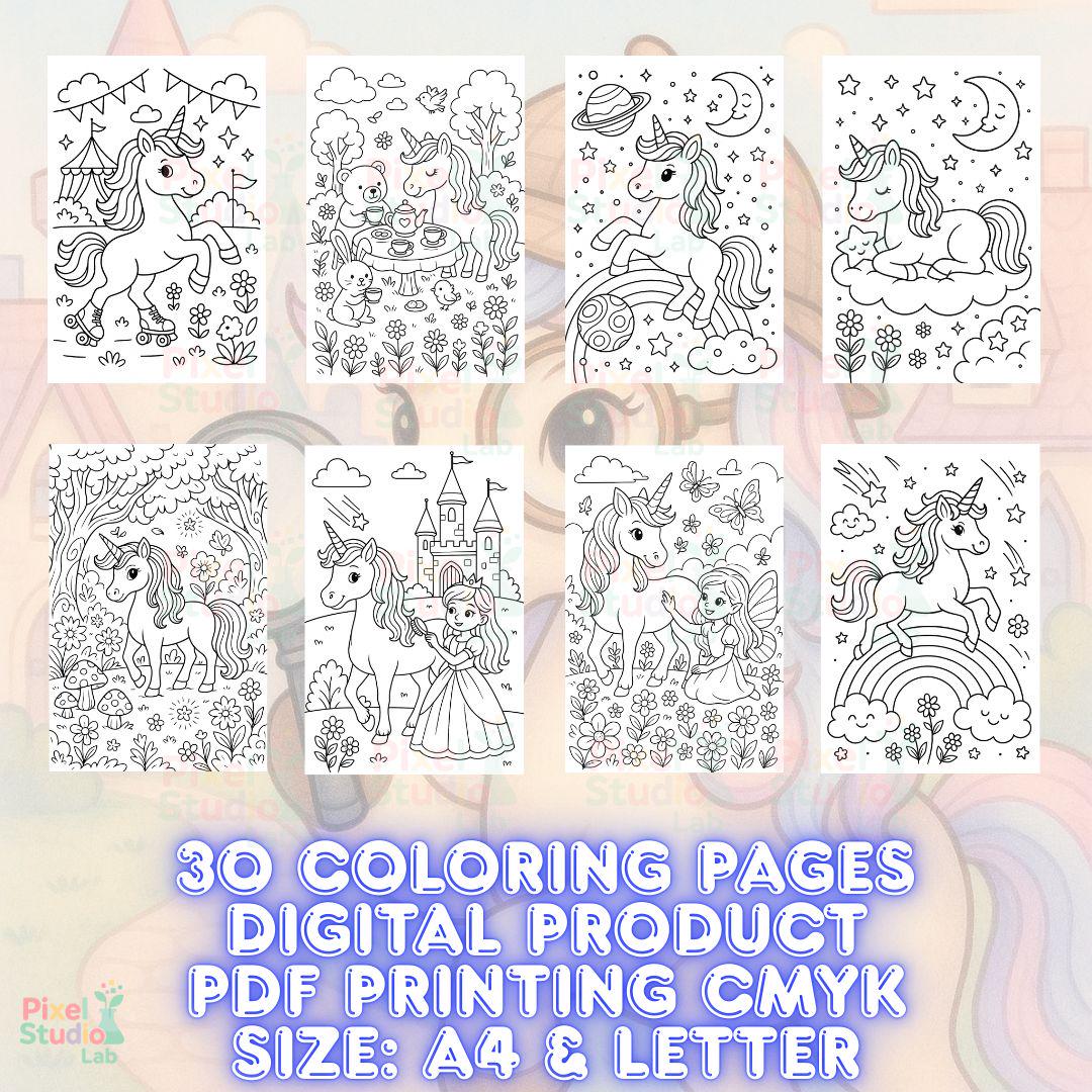 30 Unicorn Coloring Pages – Printable Sheets | A4 & Letter | PDF CMYK ...
