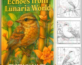 29 Echoes from Lunaria World Coloring Pages, PDF CMYK Letter & A4, JPG