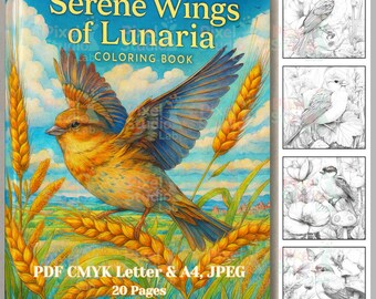 20 Serene Wings of Lunaria Coloring Pages, PDF CMYK Letter & A4, JPEG