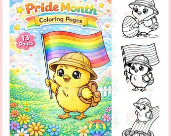 13 Chick Pride Month Kid Coloring Pages, Digital Download