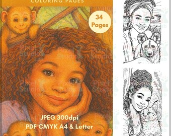 34Gentle Nature Bonds Coloring Pages, Women, Animals (Digital Download)