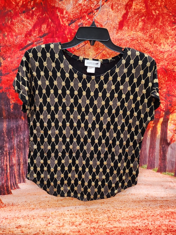 Vintage Womens  Black and gold argyle rose flowers