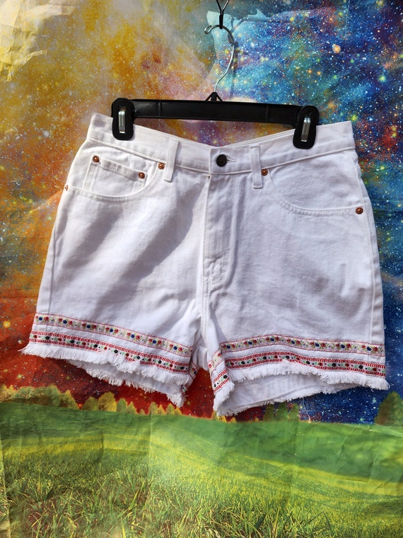 Vintage Denim Jean Shorts JORDACHE white floral f… - image 1