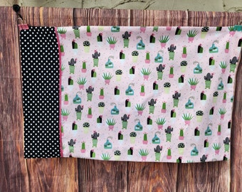 Handmade cotton   pillowcase pillow case standard size pillow pink cactus polka dots plants summer