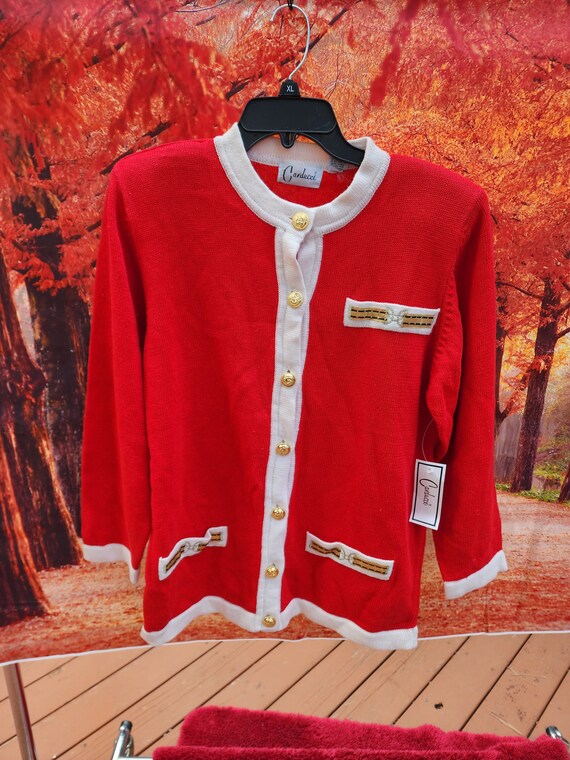 womens 1980s Vintage  Cardigan Red and White  but… - image 1