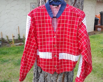 Vintage Womens Western Cowboy Roughrider Blouse  Shirt  red white blue 90's retro vintage EUC large