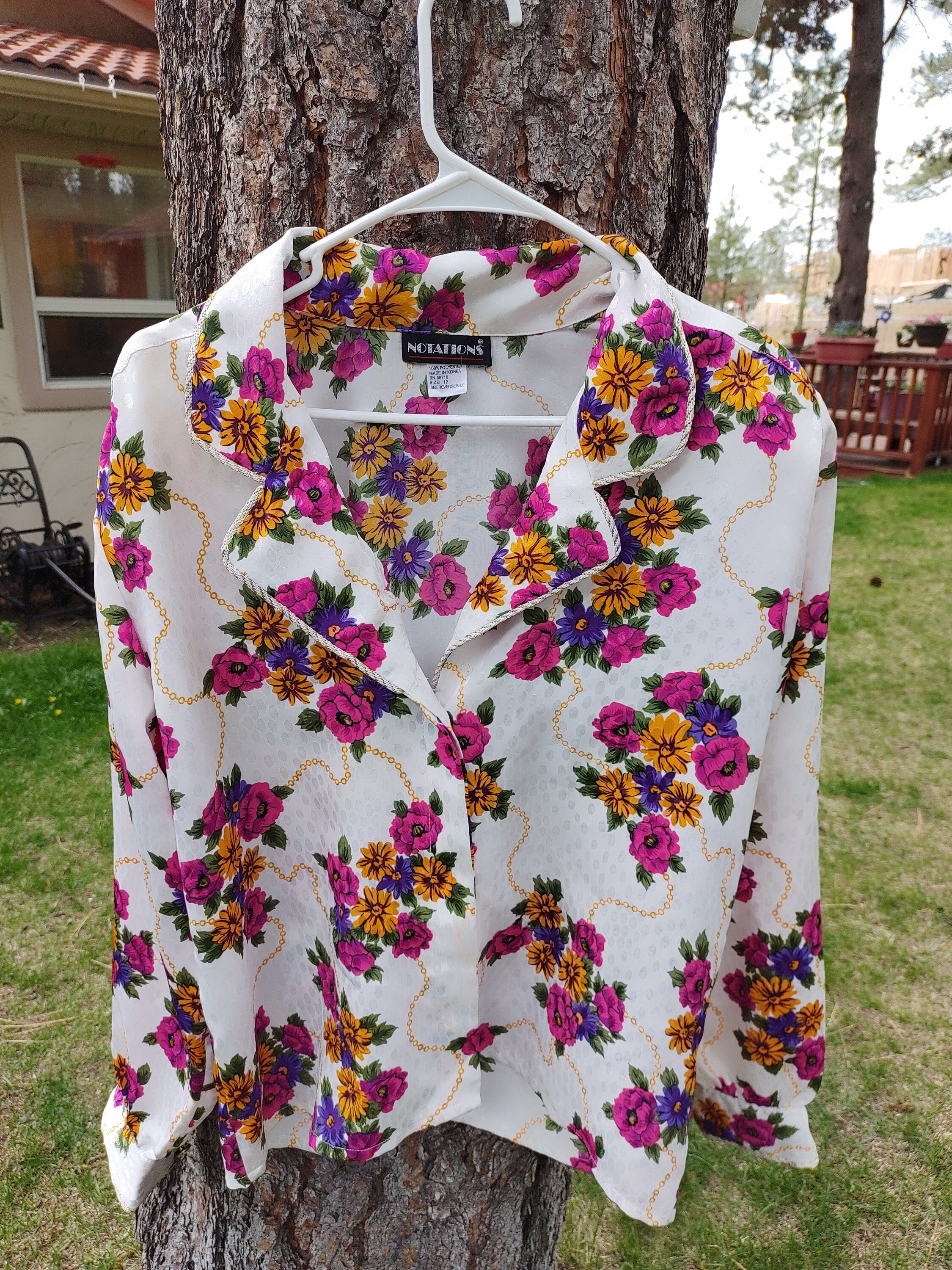 Vintage Womens Shirt Blouse Size Floral Flowers Size 12 Etsy UK