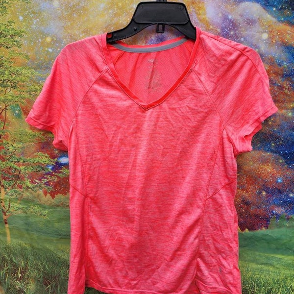 Women's Active wear Danskin Now t shirt athletic size large 12/14 neon orange Semi Fitted EUC