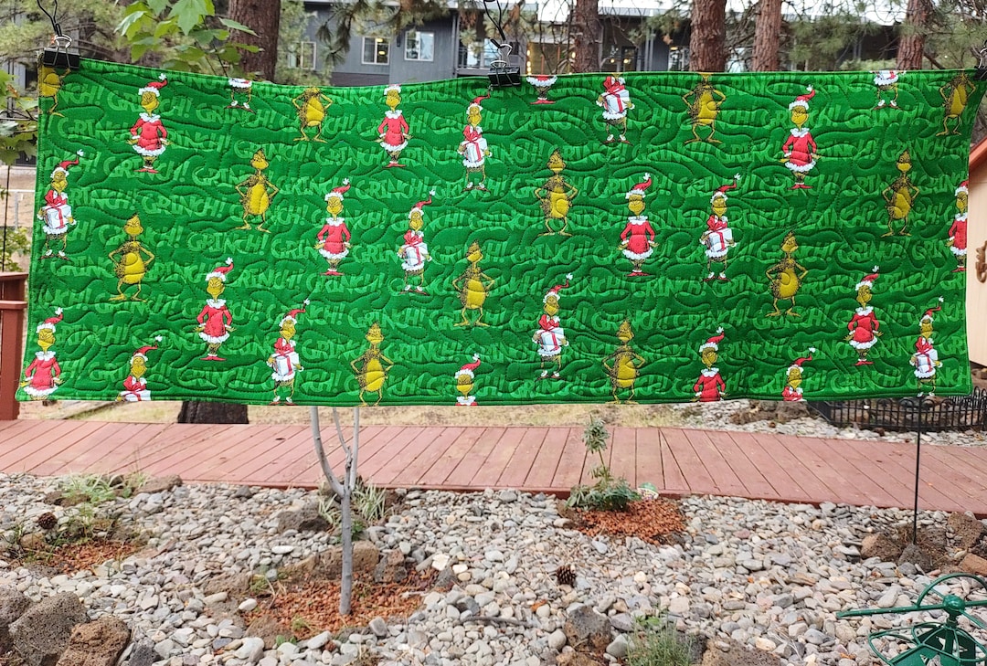 Handmade Quilted Table Dresser Runner Christmas Grinch Stole Christmas