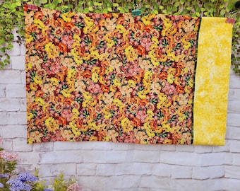 Handmade queen standard size Pillowcase  floral flowers Fall Autumn bright