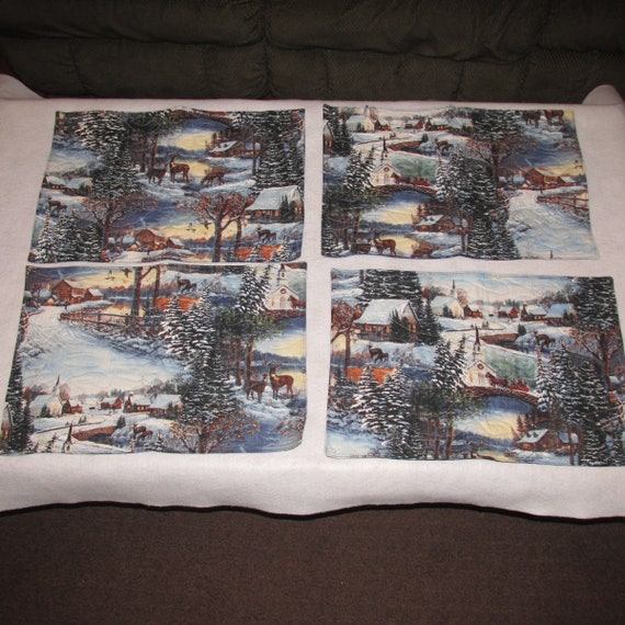 Fall Cabin Scene Quilted Fabric Placemats set of 8
