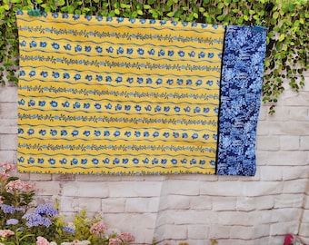 Handmade cotton   pillowcase pillow case standard size pillow Yellow blue flowers floral spring summer