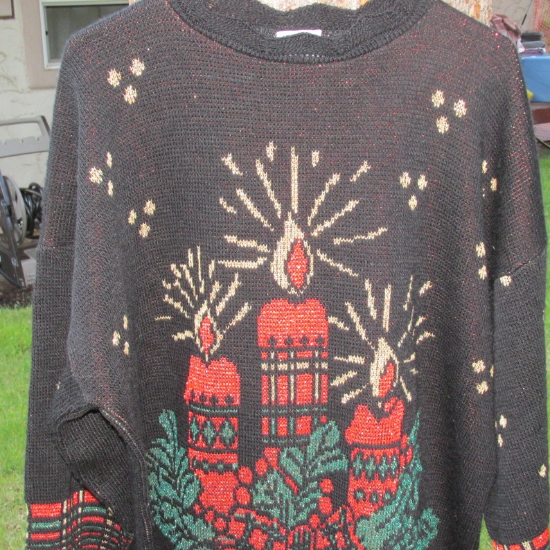 Vintage Womens Christmas Holiday Time Sweater Candles Ugle Sweater Plus 22W
