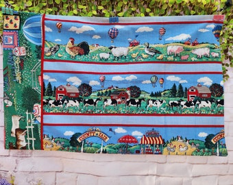 Handmade cotton   pillowcase pillow case standard size pillow county fair pigs animals cows summer ducks sheep chickens barns