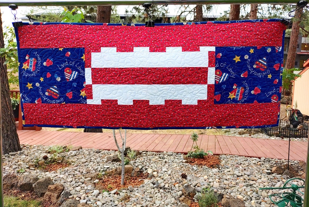 Handmade Quilted Table Runner July 4th Patriotic Stars Red White Blue ...