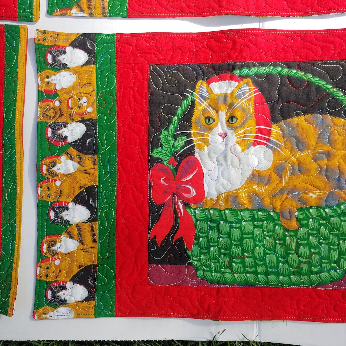 Handmade Quilted Set 4 Placemats Christmas Cats Feline Kitten Etsy