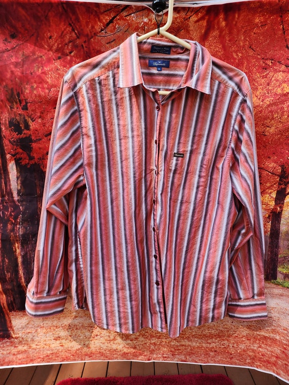 Vintage Womens Faconnable Shirt Blouse Size XL Orange Brown White Stripes Striped Designed in France Made in Hong Kong Etsy