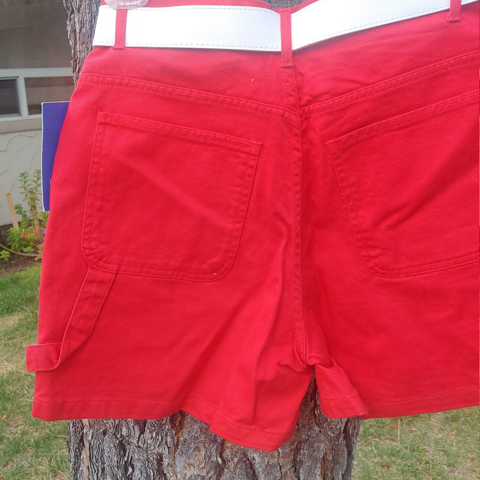 Vintage Pair of RED Denim Shorts With a White Belt Size 10 Etsy