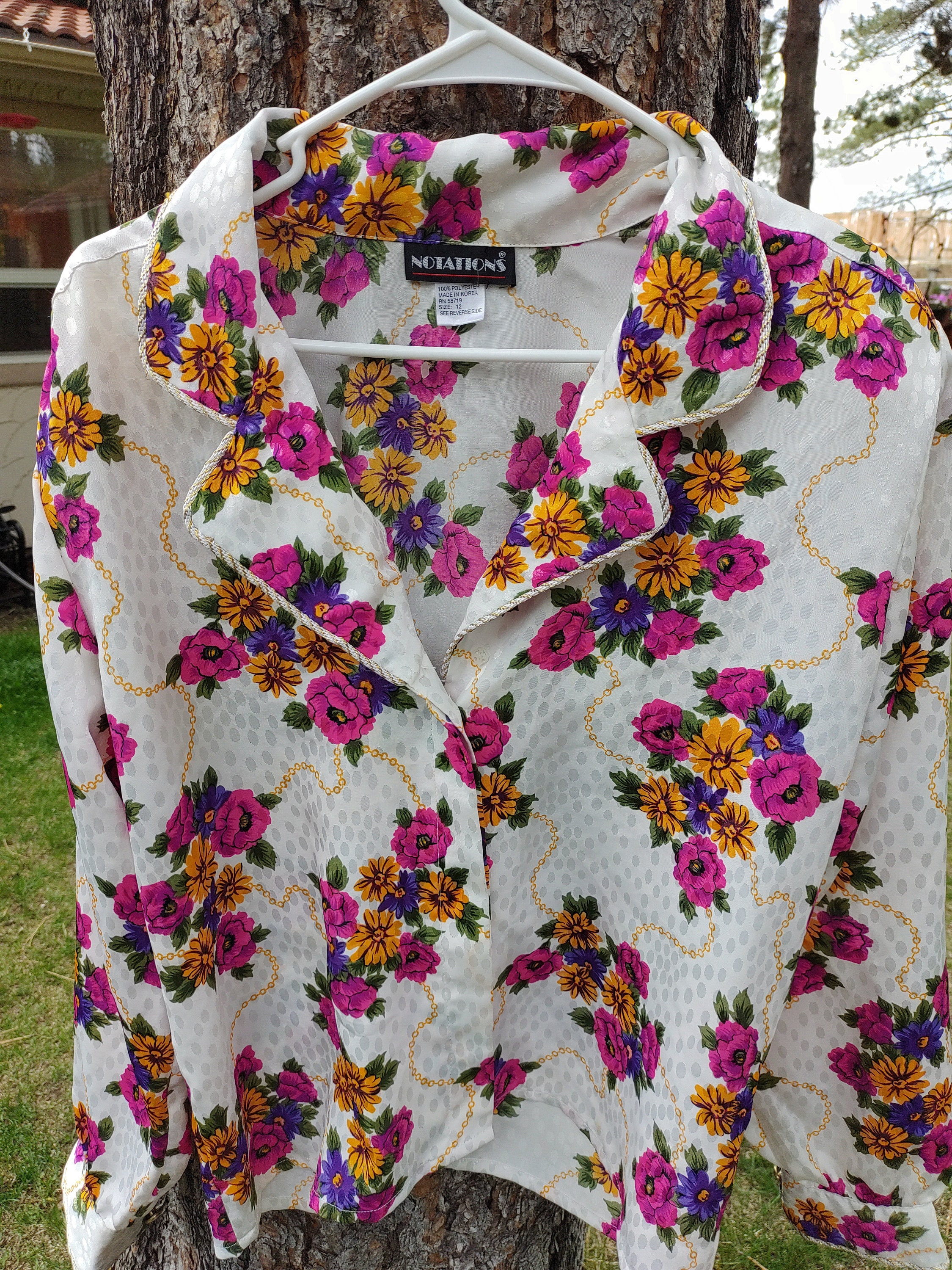 Vintage Womens Shirt Blouse Size Floral Flowers Size 12 Etsy UK