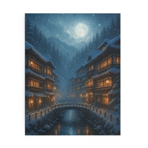 Enchanted Japanese Winter Onsen Puzzle | Snowy Hot Spring Town at Night | Moonlit Cozy Gift | 120 / 252 / 500 Pieces