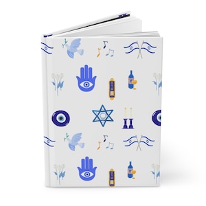 Jewish Joy Themed Hardcover Journal, Spiritual Writing Notebook, Gift for Hanukkah, Prayer Journal, Travel Journal, Blue Décor
