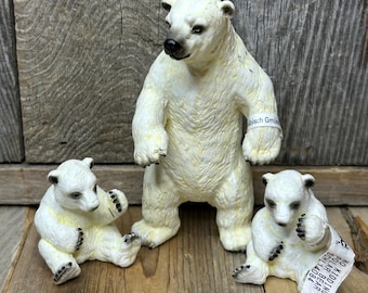 Vintage Schleich Polar Bear Family Set 14090 Adult and 14084 Cubs 1993 Germany
