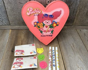 Vintage 1982 Mattel Poochie for Girls Notes N Stuff Heart Case Stationery Set