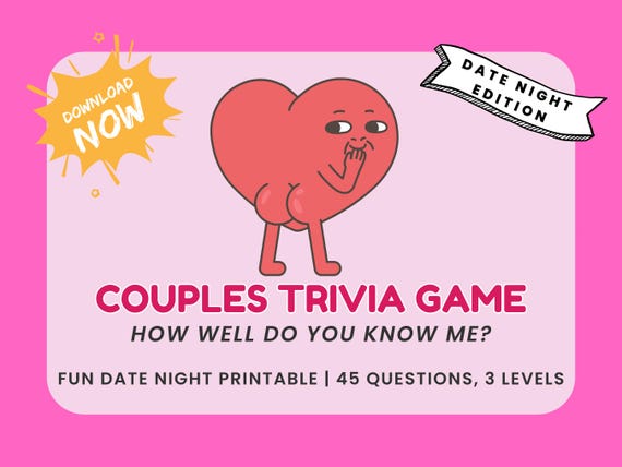 Couples Trivia Printable – Funny Date-Night Game | Road Trip, Honeymoon, Valentine’s | Instant PDF