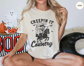 Creepin' It Country T-Shirt, Funny Halloween Western Tee, Gift for Country Lovers, Comfort Colors Halloween