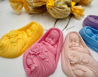 Handmade Sleeping Newborn Soap: Rose Baby Shower Favor