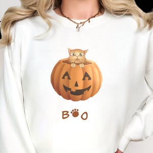 Funny Halloween Cat Shirt, Cute Cat Sweatshirt, Orange Cat in a Jack-o-Lantern, Cat Lover Gift, Gift for Friend, Fall Vibes, Halloween Gift
