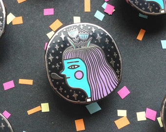 Bloom Head, Cosmic Vibes, Purple, Enamel Pin, Lapel, Jewellery