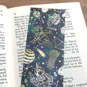 Gold Foil Bookmark - Science Fiction, Cosmic, Astronauts, UFOs, Aliens