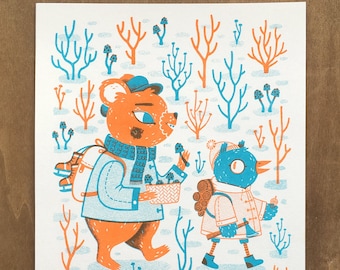 Foraging Friends - Risograph Art Print