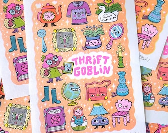 Thrift Goblin - Riso Mini Print, Cosy Art