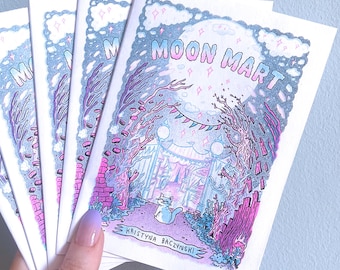 Moon Mart - Fold Up Zine Comic & Poster, Risograph, Handmade