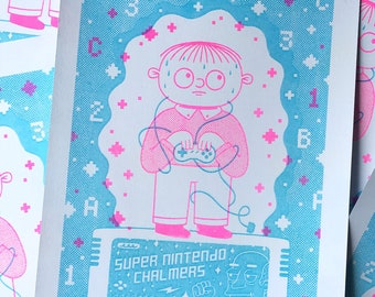 Ralph Wiggum Print - Super Nintendo Chalmers, Risograph Riso, Simpsons Art